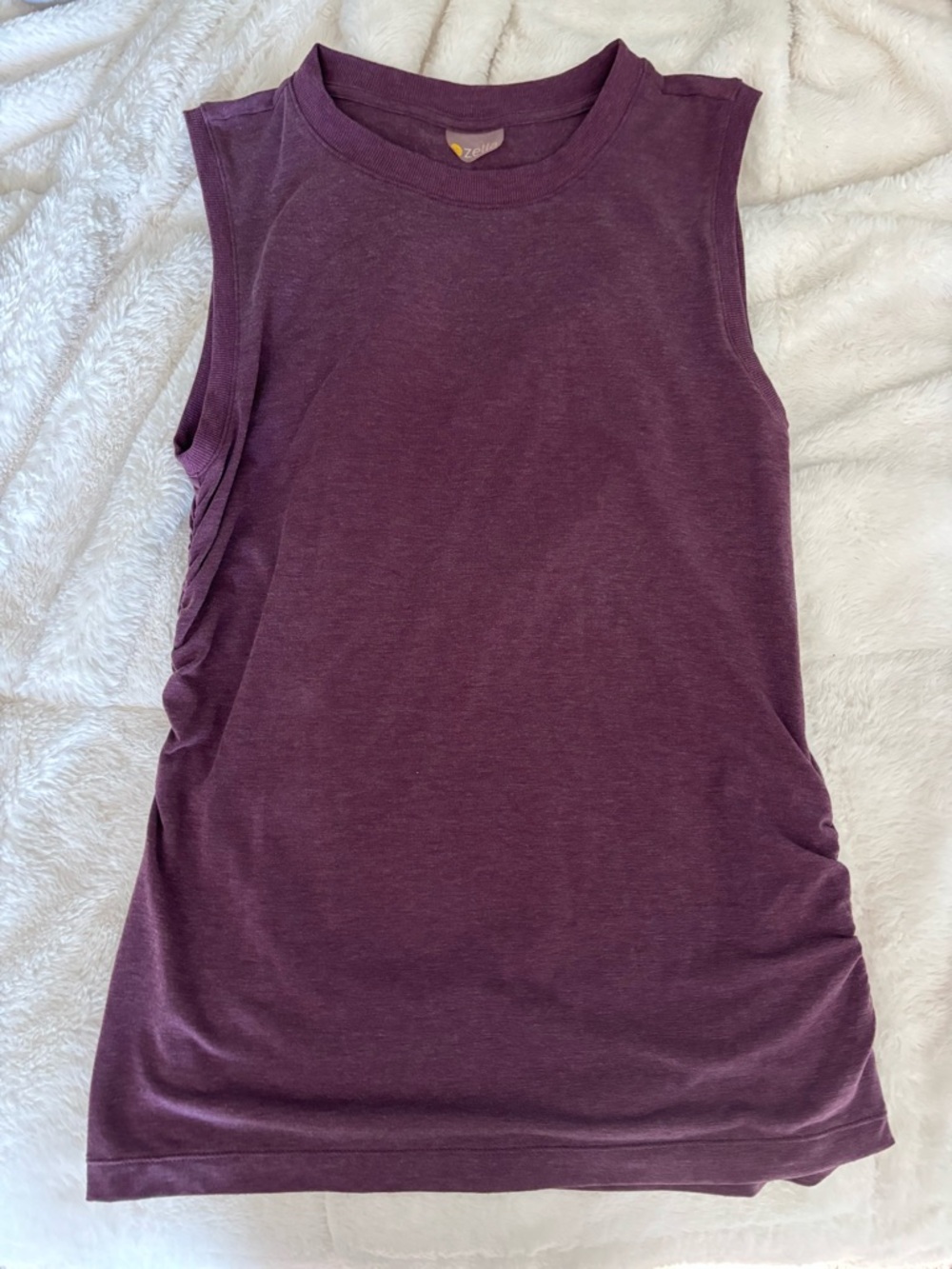 Zella Plum Mauve Sleeveless Active Yoga Workout Crewneck Rouched Side Tank